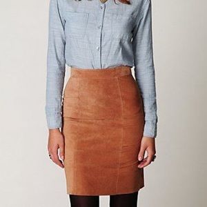 Vintage Camel Leather Suede Pencil Skirt